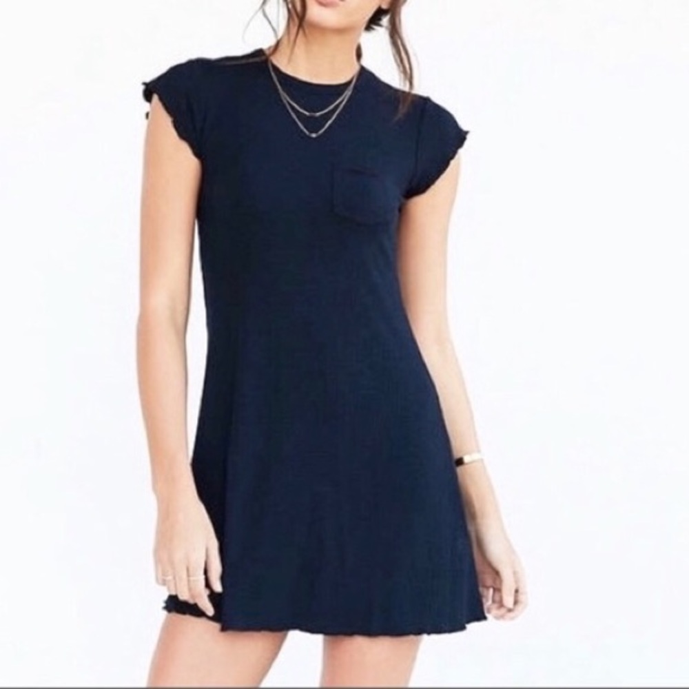 Navy blue ribbed T-shirt dress